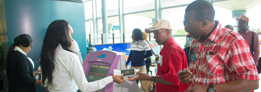 Hotel Workers preparing to board flight at the Norman Manley International Airport