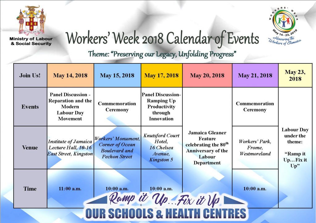 2018 Events Workers’ Week 2018 Calendar of Events – Ministry of Labour and Social ...